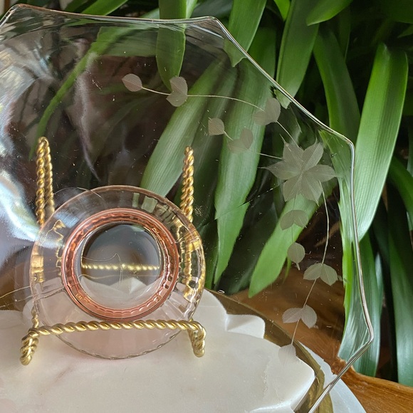 Depression Glass Lancaster Floral Etched Octagon Pedestal Candy Console Bowl - Picture 6 of 9